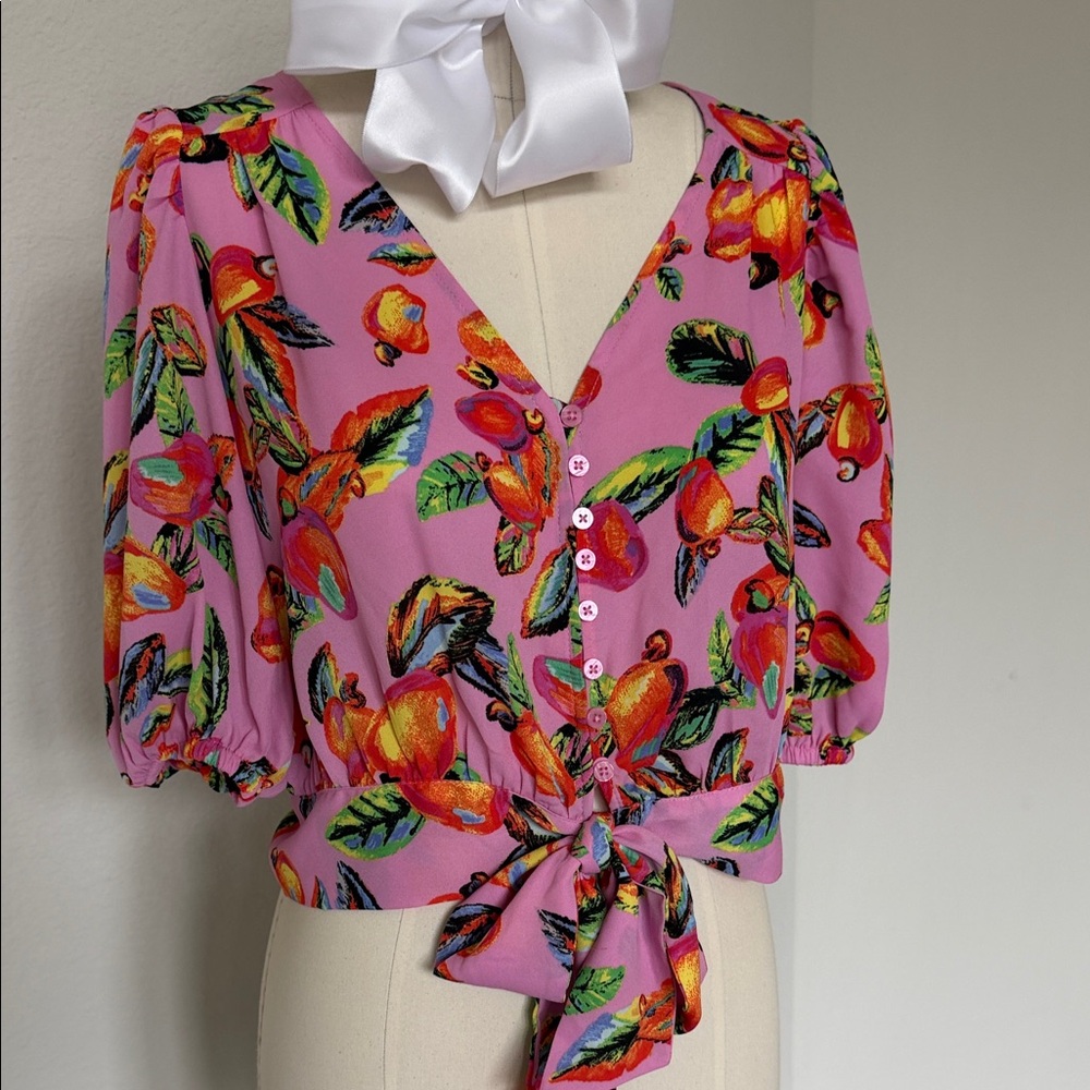 Joie Floral Pink Tie-Front Blouse